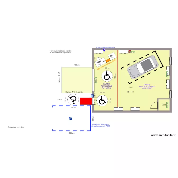 M KING GARAGE APRES TRAVAUX espace de rotation. Plan de M KING GARAGE APRES TRAVAUX espace de rotation. Plan de