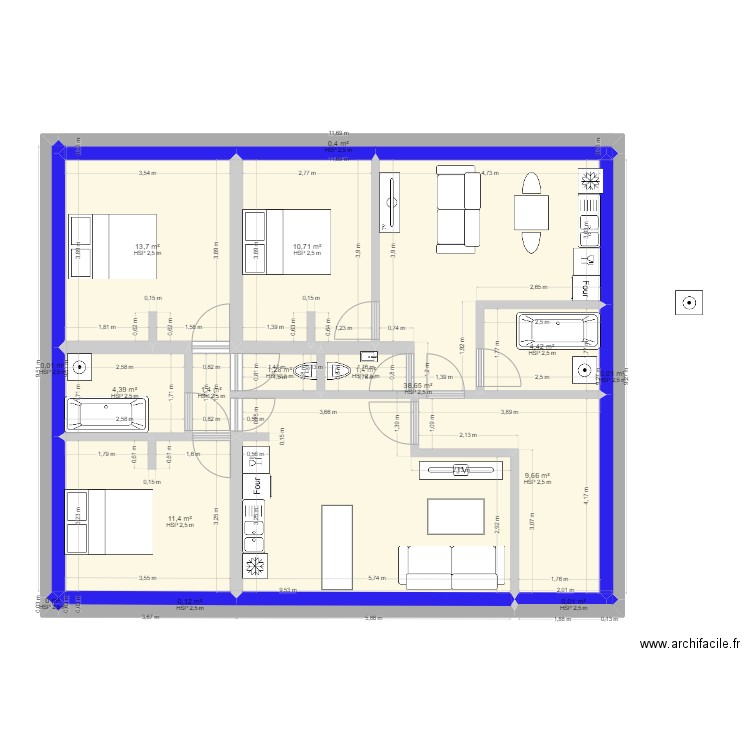 R+1 ST AUBIN. Plan de 16 pièces et 98 m2