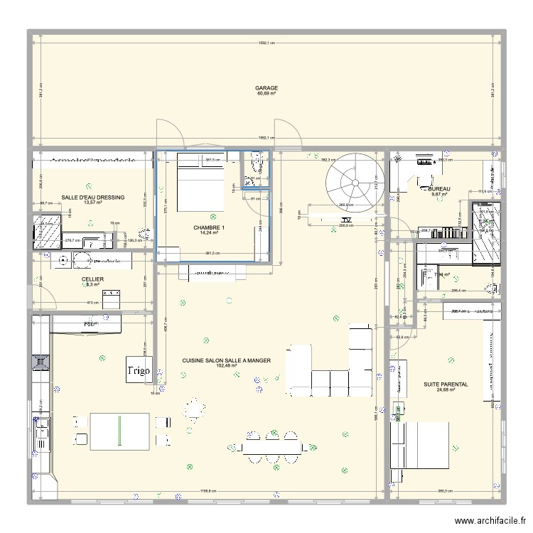 Rénovation maison PK11chambre vue piscine dernière V1. Plan de 9 pièces et 243 m2