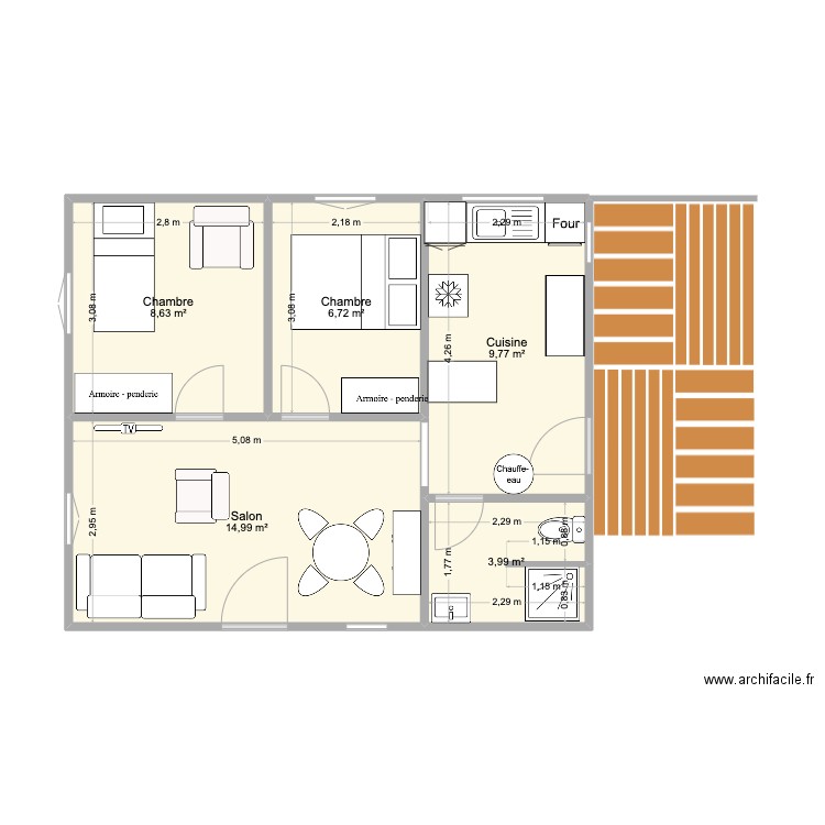 chalet 1. Plan de 5 pièces et 44 m2
