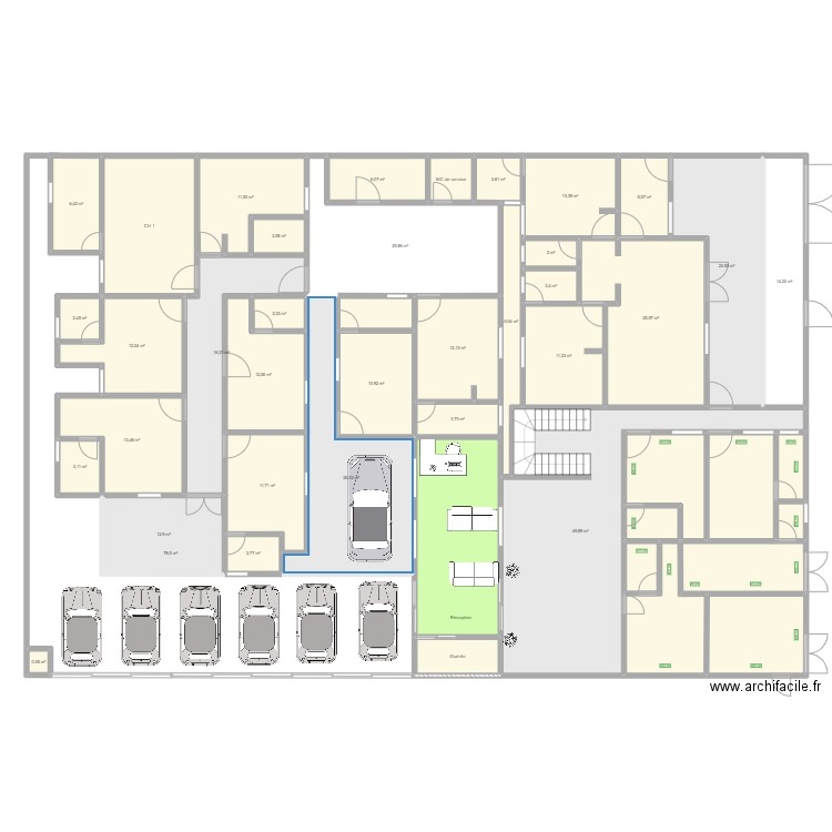 Plan Hotel RDC Modif 1. Plan de 46 pièces et 536 m2