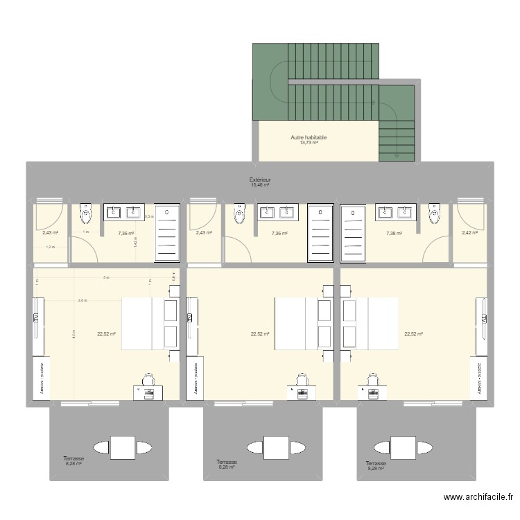 Etage Nosy Be V3. Plan de 14 pièces et 151 m2