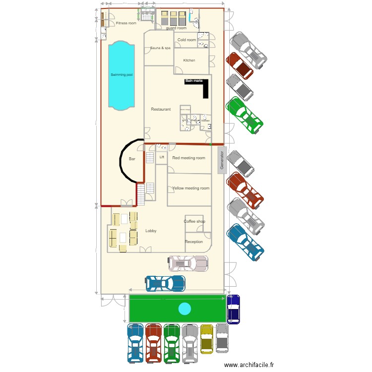 Kine space. Plan de 29 pièces et 599 m2