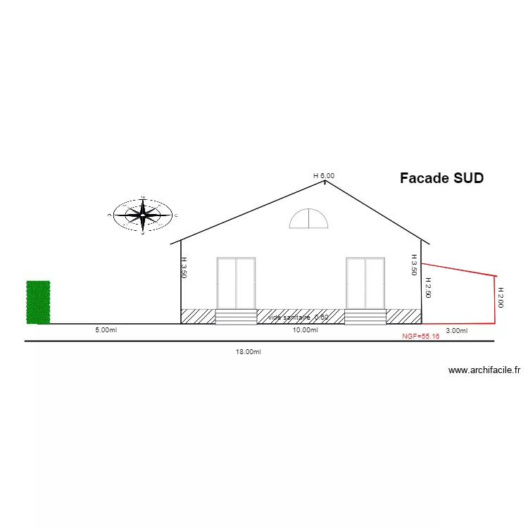 Facade sud    chalet 79. Plan de 