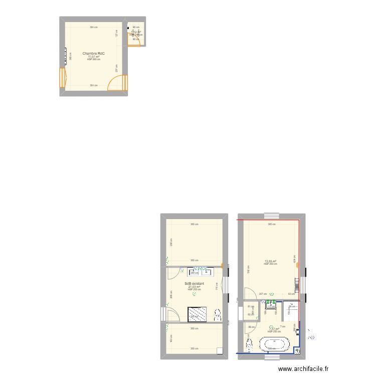SDB2022. Plan de 2 pièces et 42 m2