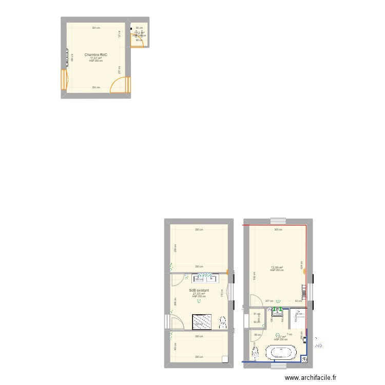 SDB2022. Plan de 5 pièces et 54 m2