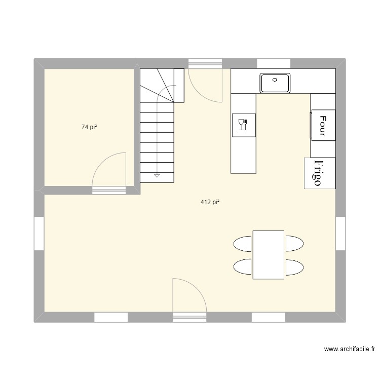 plan maison RDC. Plan de 2 pièces et 45 m2