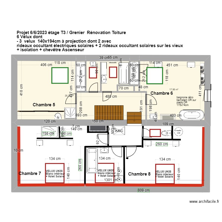 Projet 2 ETAGE T3 Réaménagement chambres étage . Plan de 0 pièce et 0 m2