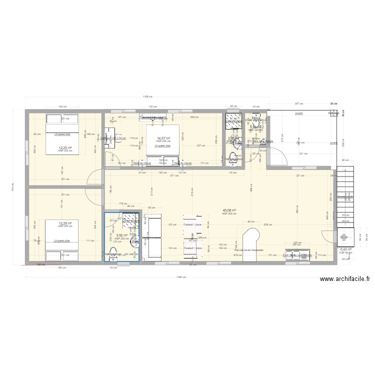 dominique etage 1. Plan de 17 pièces et 185 m2