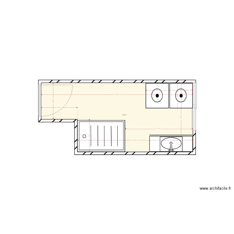 salle de bain 2 etienne pedron. Plan de 1 pièce et 6 m2