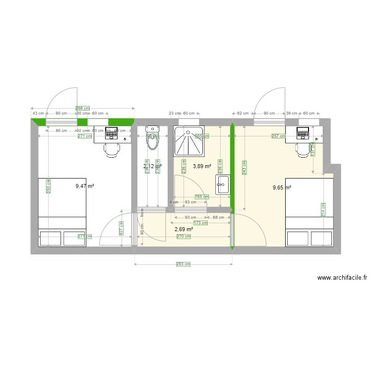 Ah sam T2 dépendance. Plan de 5 pièces et 28 m2