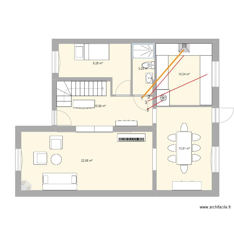 Sèvres 57 RdC -elec circuit séparé. Plan de 6 pièces et 69 m2