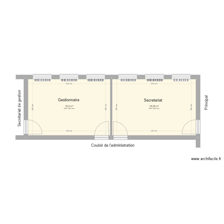 FEH - Bureau - Avant travaux. Plan de 2 pièces et 38 m2