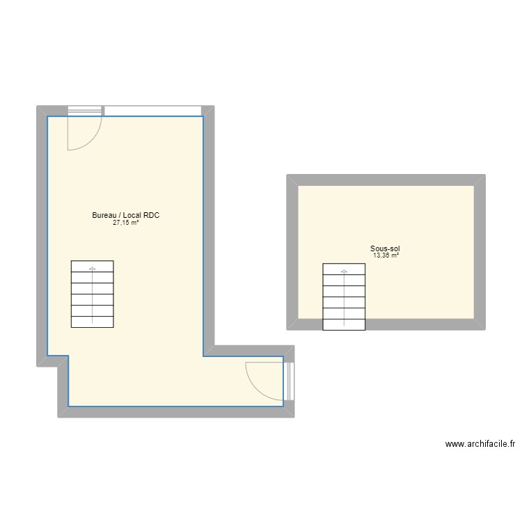 Local Roubo. Plan de 2 pièces et 41 m2