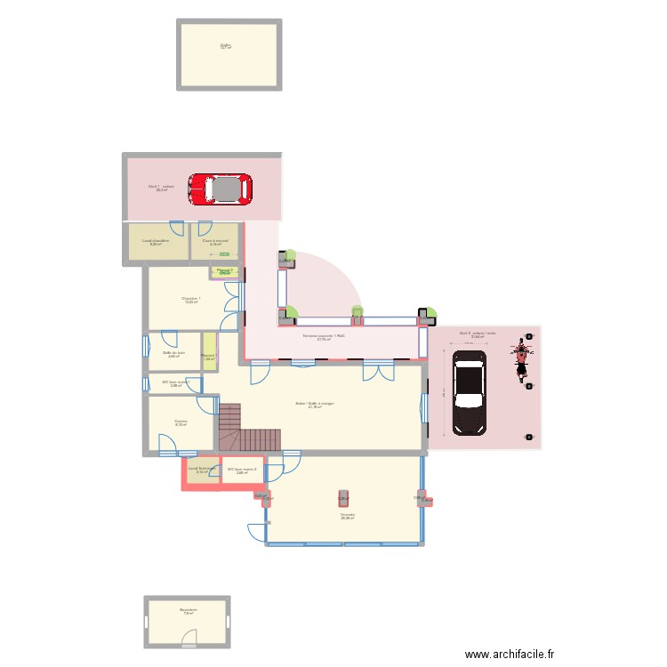 REZ CHAUSSE VILLA. Plan de 29 pièces et 215 m2