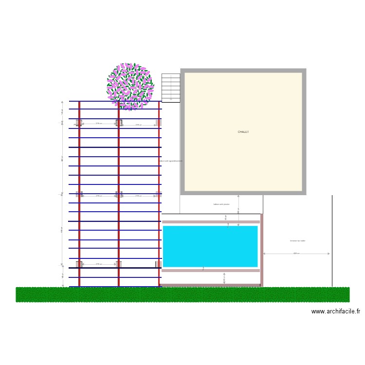 projet terrasse 1V2. Plan de 1 pièce et 58 m2