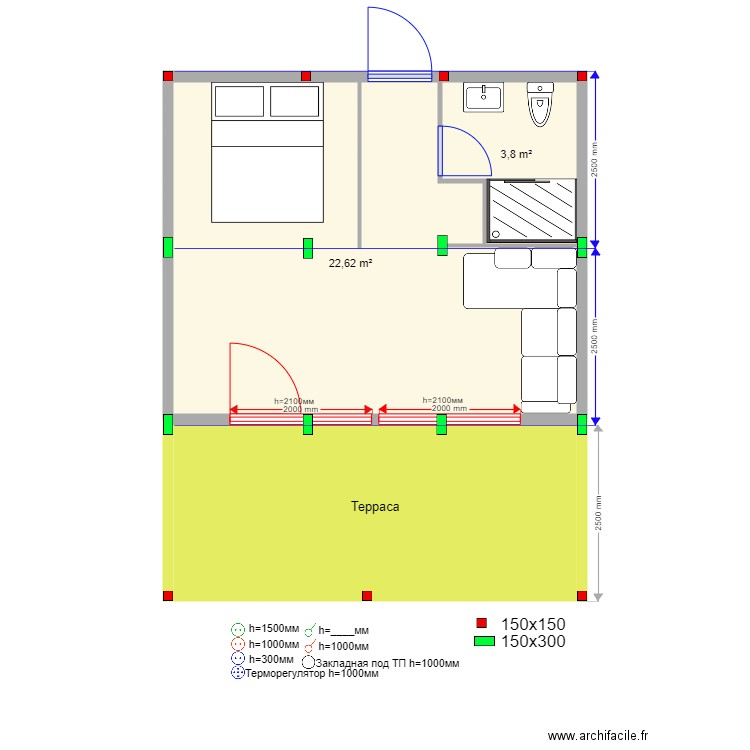 30 8 Yusupov svai. Plan de 0 pièce et 0 m2