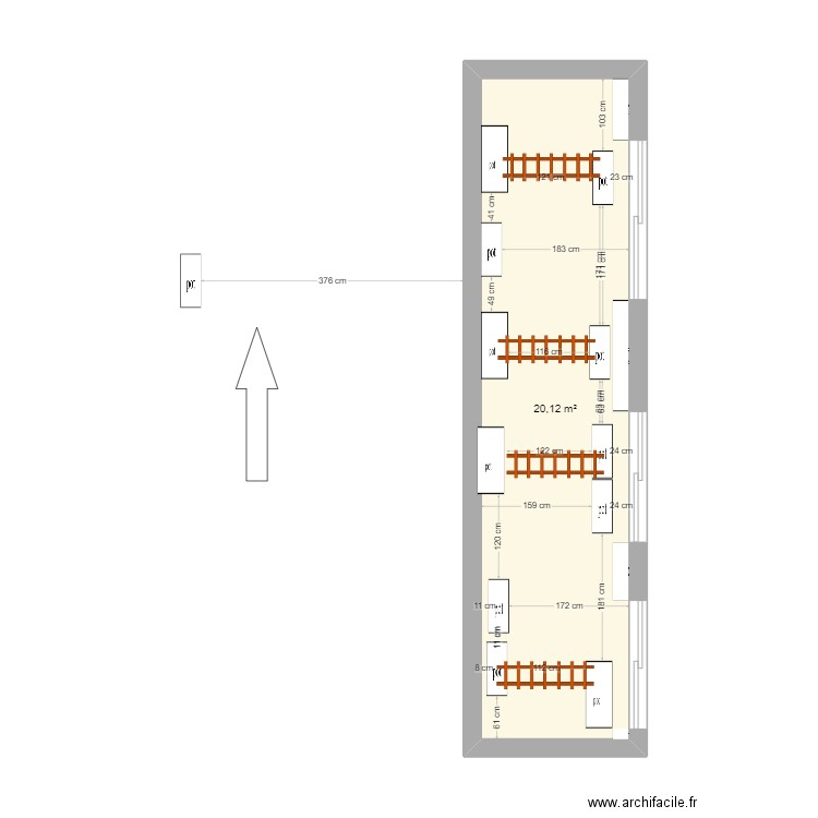 ombrage. Plan de 1 pièce et 20 m2