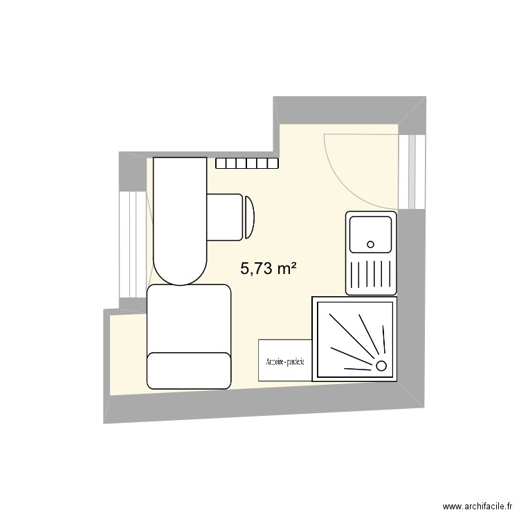 Chambre de bonne 1 jour. Plan de 1 pièce et 6 m2