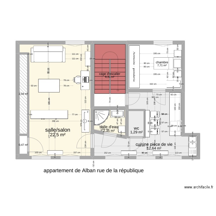 appartement de Alban. Plan de 8 pièces et 55 m2