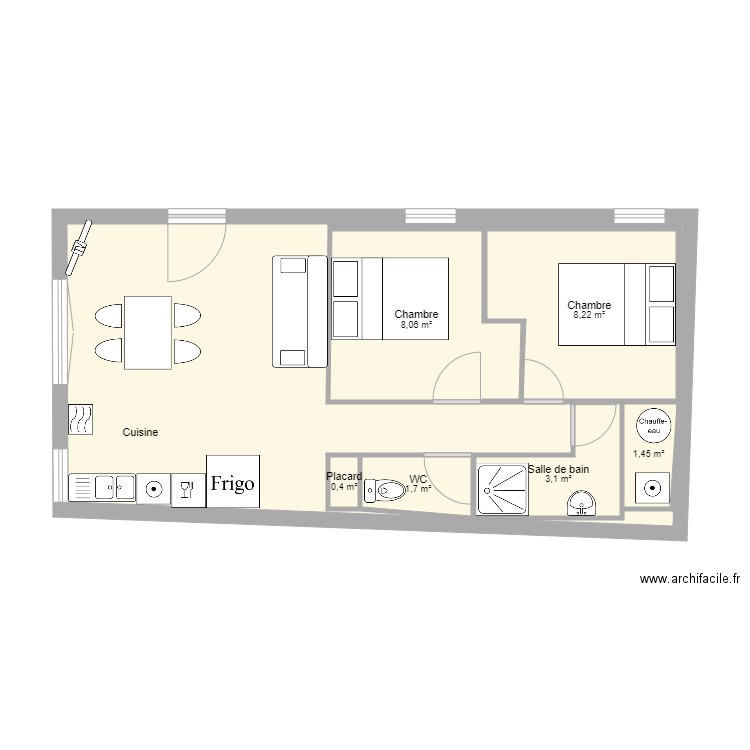 poste 2. Plan de 7 pièces et 73 m2