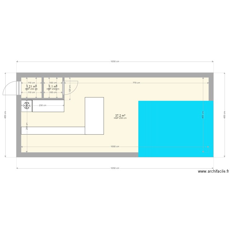 Pool house. Plan de 3 pièces et 40 m2