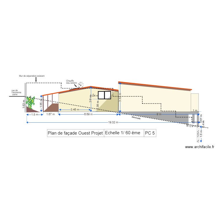 Plan de façade Ouest Vétyver. Plan de 0 pièce et 0 m2