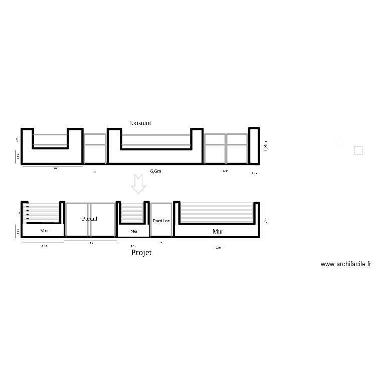 avant-après. Plan de 21 pièces et 61 m2