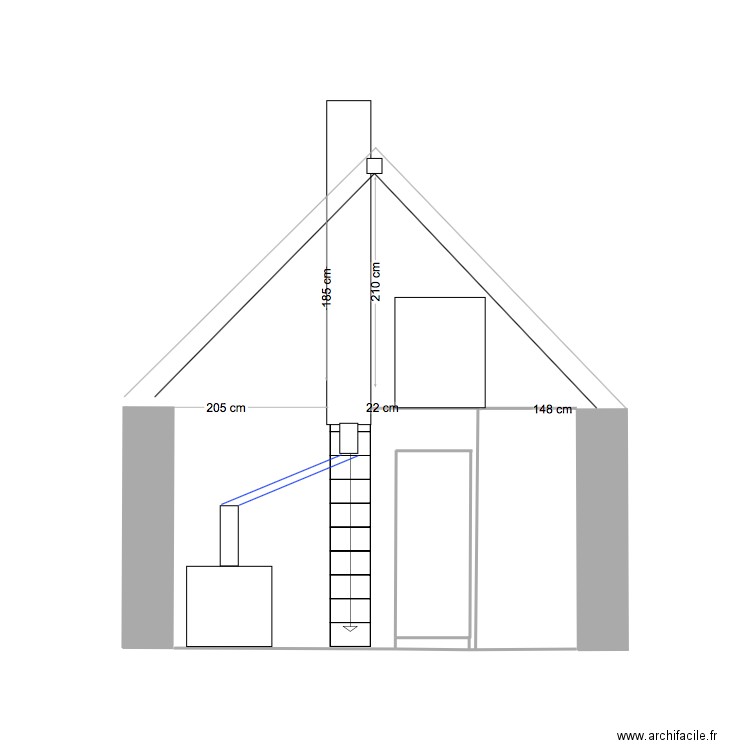 profil mur refend côté cuisine cuisinière à gauche. Plan de 0 pièce et 0 m2