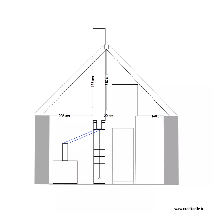 profil mur refend c&ocirc;t&eacute; cuisine cuisini&egrave;re &agrave; gauche. Plan de 
