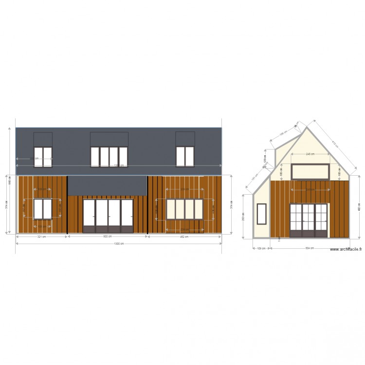 facade avec extension sud Lucarne descendante. Plan de 0 pièce et 0 m2