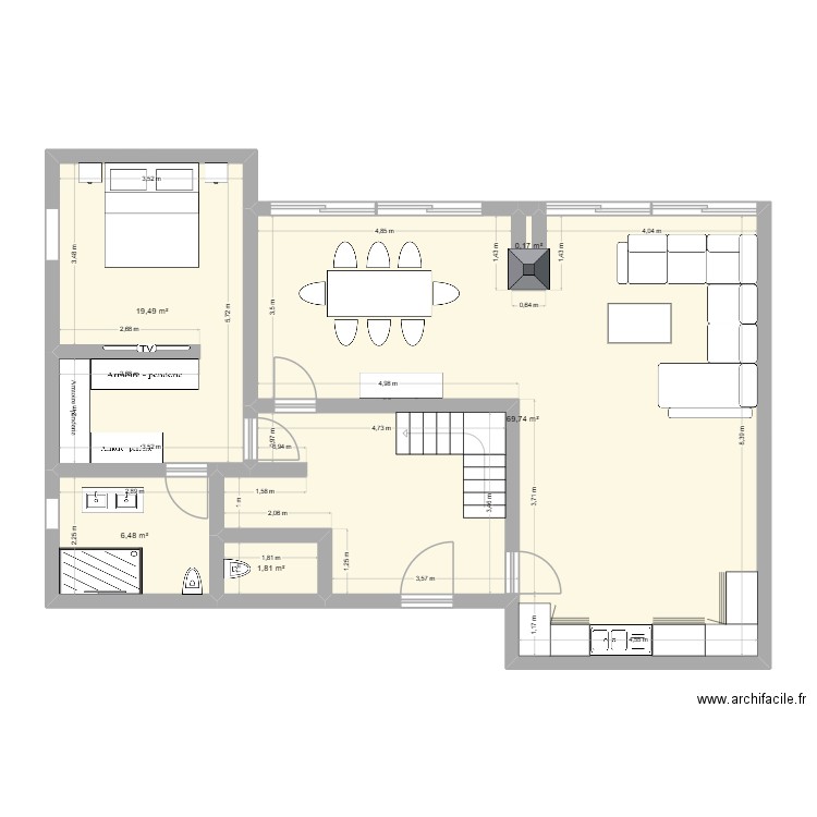 Test. Plan de 5 pièces et 98 m2