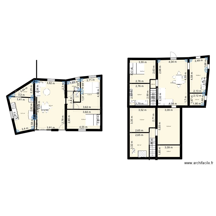 Ferme-Orveau-Pizza. Plan de 21 pièces et 179 m2