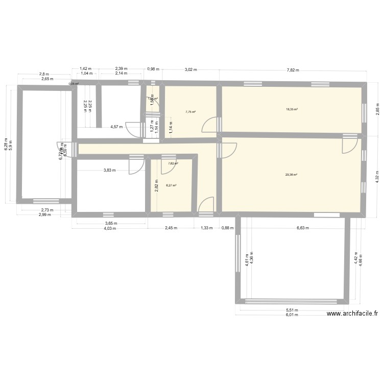 essais nov 2025. Plan de 7 pièces et 70 m2