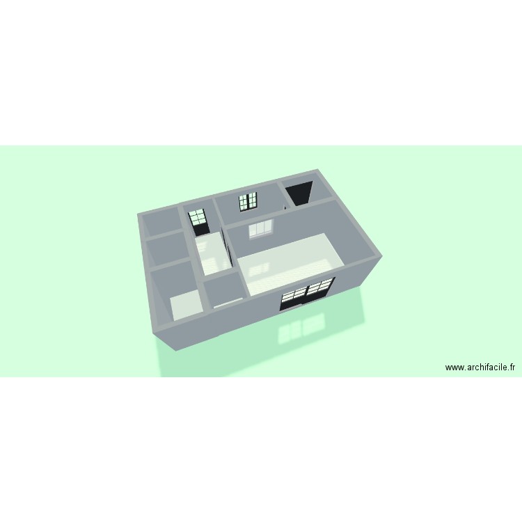 Pièce verrière. Plan de 8 pièces et 43 m2