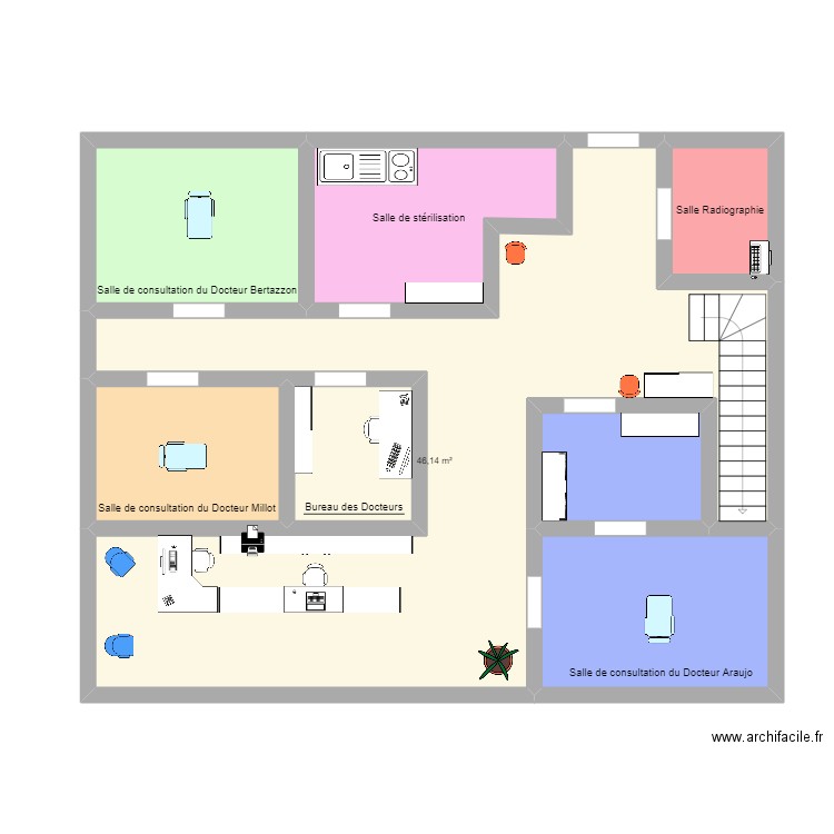 cabinet dentaire. Plan de 8 pièces et 96 m2