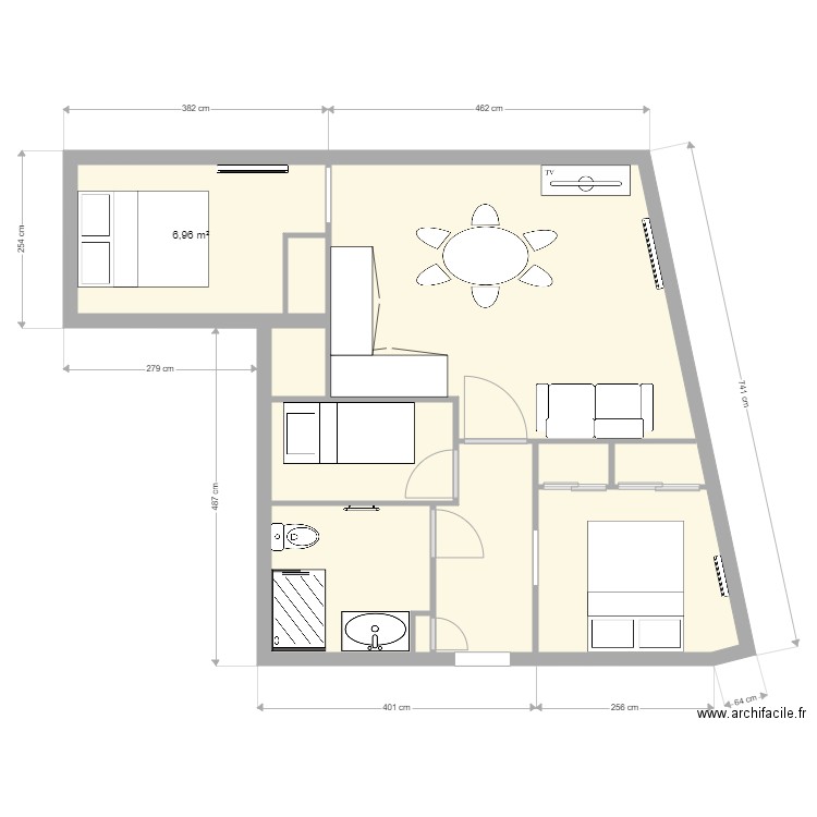 plan valmeinier modifier avec meubles. Plan de 9 pièces et 46 m2