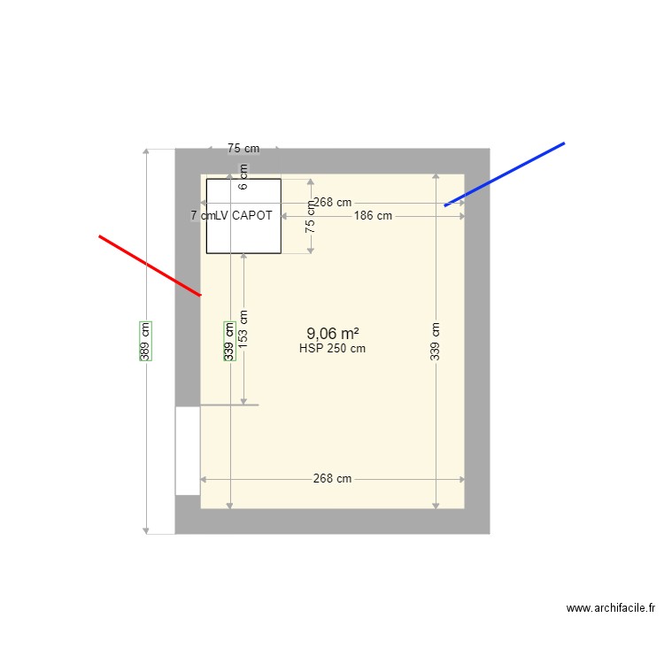 HUGO. Plan de 1 pièce et 9 m2