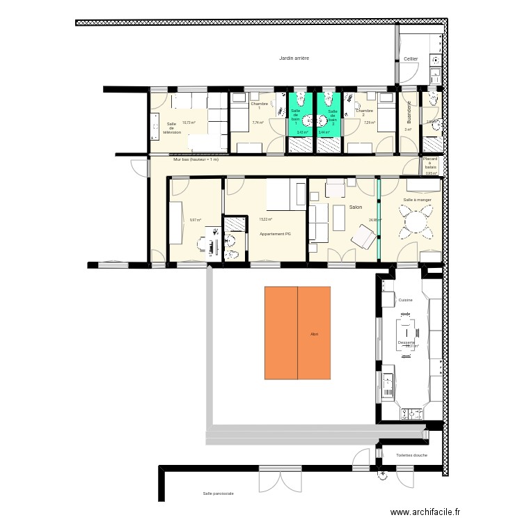 Presbytère Agadir projet 2. Plan de 13 pièces et 126 m2