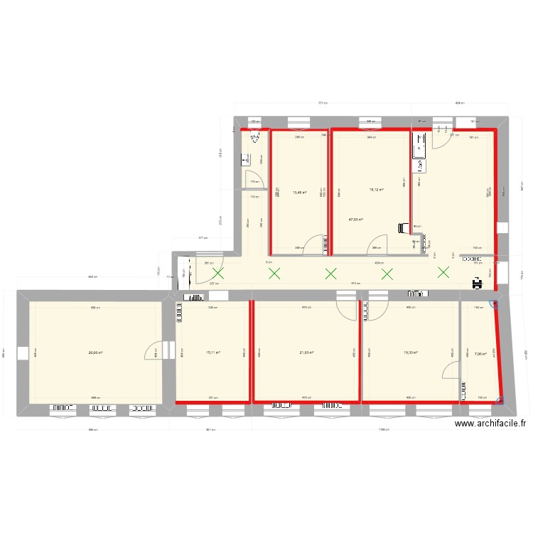 Simplon1 5 luminaires. Plan de 8 pièces et 185 m2