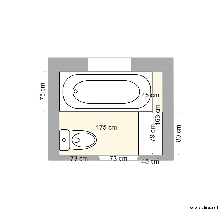 Sdb Maka. Plan de 1 pièce et 3 m2