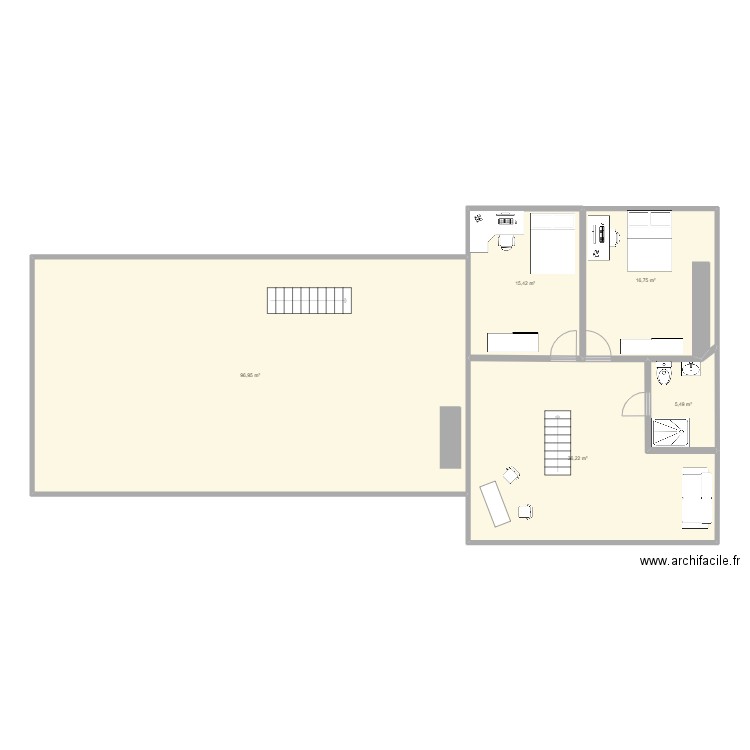 Combles avec 2 chambres. Plan de 5 pièces et 171 m2