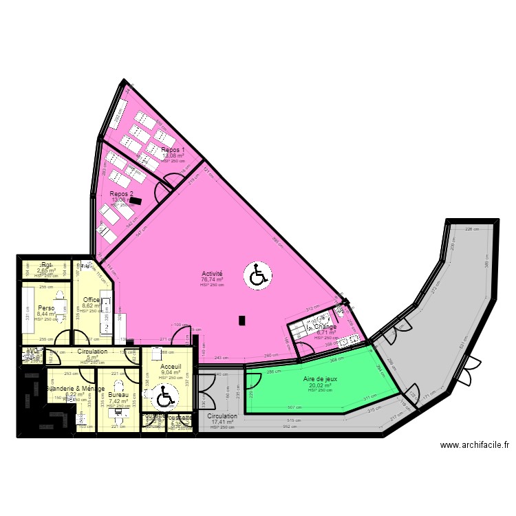 B91P2P projet 02. Plan de 18 pièces et 234 m2