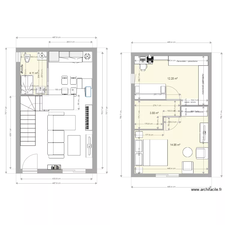 Studio rez de chauss&eacute;e. Plan de 