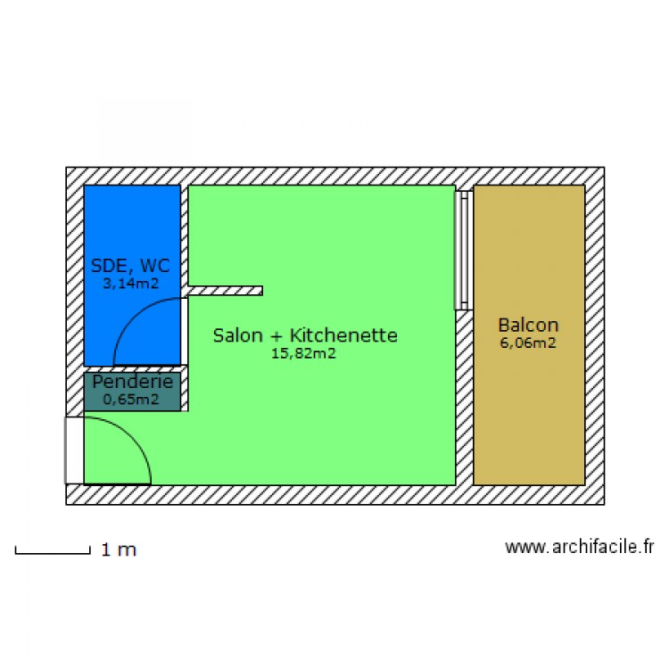 Studio 19m²   Bacon 6m². Plan de 0 pièce et 0 m2