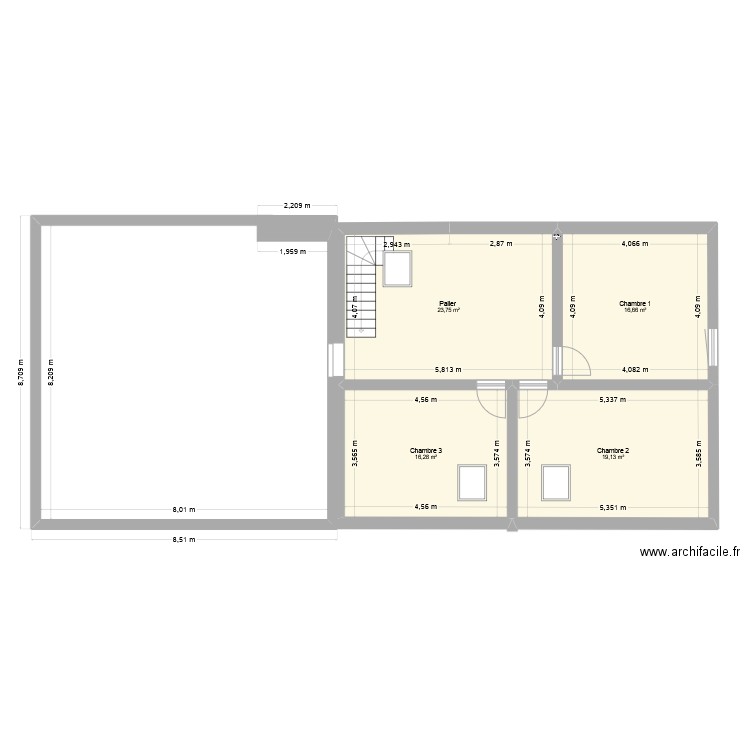 dim etage. Plan de 4 pièces et 76 m2