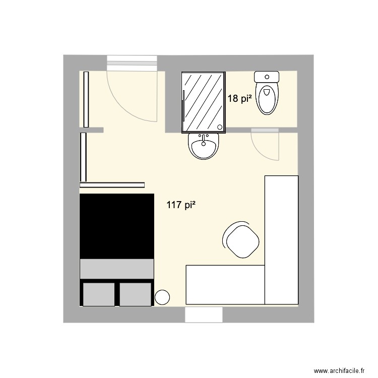 chambre residence . Plan de 2 pièces et 13 m2