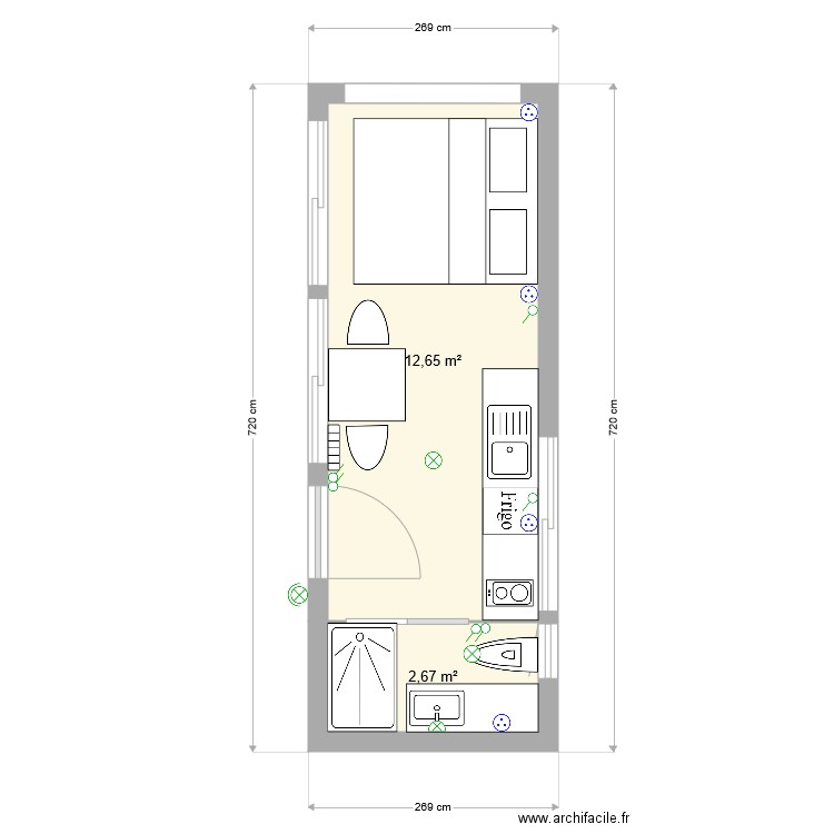 Bételgeuse. Plan de 2 pièces et 15 m2