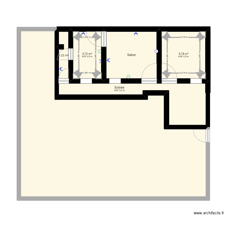 Haut. Plan de 6 pièces et 78 m2