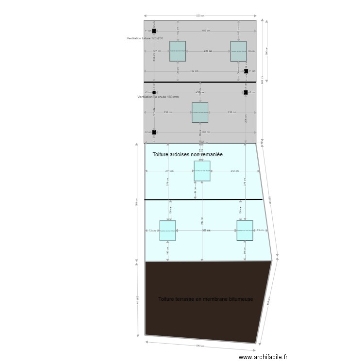 Plan de toiture habitation et toiture terrasse v2. Plan de 2 pièces et 56 m2